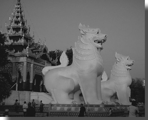 Burmese Chinthe statues